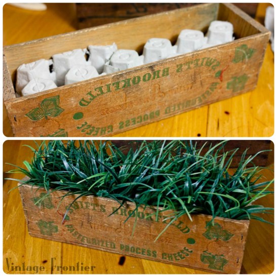 A little filler and some fake grass are a nice bed for Easter eggs
